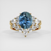 4.33 Ct. Greenish Blue Sapphire Ring, 18K Yellow Gold 1