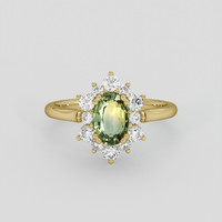 1.06 Ct. Yellowish Green Sapphire Ring, 18K Yellow Gold 1
