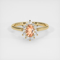 0.76 Ct. Peach Sapphire Ring, 18K Yellow Gold 1