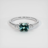 0.99 Ct. Greenish Blue Sapphire Ring, 10K White Gold 1