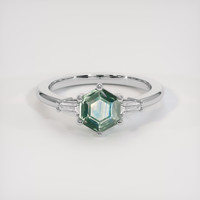 1.13 Ct. Bluish Green Sapphire Ring, 18K White Gold 1