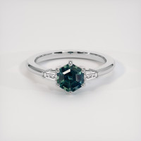 1.50 Ct. Bluish Green Sapphire Ring, 18K White Gold 1