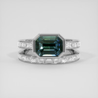 2.52 Ct. Greenish Blue Sapphire Ring, 18K White Gold 1