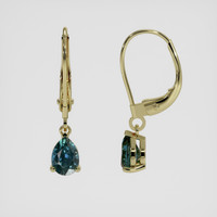 <span>1.36</span>&nbsp;<span class="tooltip-light">Ct.Tw.<span class="tooltiptext">Total Carat Weight</span></span> Greenish Blue Sapphire Earrings, 14K Yellow Gold 2