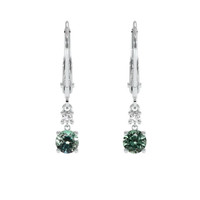 0.87 Ct.Tw. Bluish Green Sapphire Earrings, 14K White Gold 1