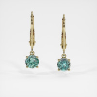 <span>1.95</span>&nbsp;<span class="tooltip-light">Ct.Tw.<span class="tooltiptext">Total Carat Weight</span></span> Bluish Green Sapphire Earrings, 14K Yellow Gold 1