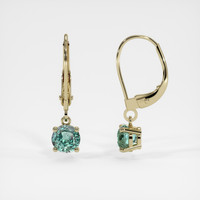 <span>1.95</span>&nbsp;<span class="tooltip-light">Ct.Tw.<span class="tooltiptext">Total Carat Weight</span></span> Bluish Green Sapphire Earrings, 14K Yellow Gold 2