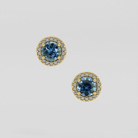 <span>0.69</span>&nbsp;<span class="tooltip-light">Ct.Tw.<span class="tooltiptext">Total Carat Weight</span></span> Greenish Blue Sapphire Earrings, 14K Yellow Gold 1