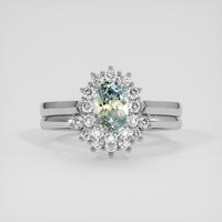 0.79 Ct. Greenish Blue Sapphire Ring, 18K White Gold 1