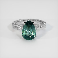 2.96 Ct. Bluish Green Sapphire Ring, Platinum 950 1