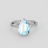 1.70 Ct. Blue Aquamarine Ring, Silver 1