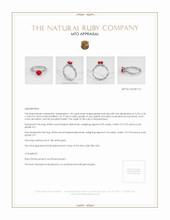 Ruby Ring 1.02 Ct., 18K White Gold Appraisal
