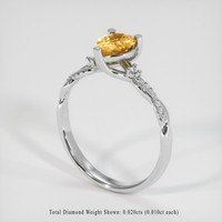 0.80 Ct. Orangish Yellow Sapphire Ring, 18K White Gold 2