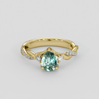 1.13 Ct. Bluish Green Sapphire Ring, 18K Yellow Gold 1