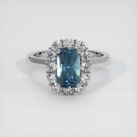 2.01 Ct. Greenish Blue Sapphire Ring, 14K White Gold 1