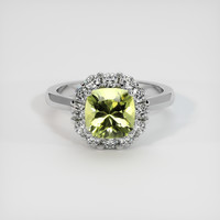 2.10 Ct. Yellowish Green Sapphire Ring, 18K White Gold 1