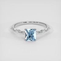 0.74 Ct. Blue Aquamarine Ring, 14K White Gold 1