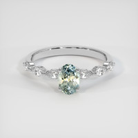 0.79 Ct. Greenish Blue Sapphire Ring, 14K White Gold 1
