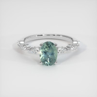 1.38 Ct. Bluish Green Sapphire Ring, 18K White Gold 1