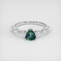 0.83 Ct. Bluish Green Sapphire Ring, 18K White Gold 1
