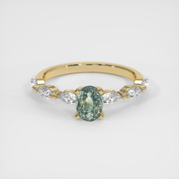0.82 Ct. Bluish Green Sapphire Ring, 14K Yellow Gold 1