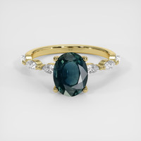 2.20 Ct. Bluish Green Sapphire Ring, 18K Yellow Gold 1