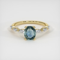 1.51 Ct. Greenish Blue Sapphire Ring, 18K Yellow Gold 1