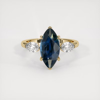 3.38 Ct. Bluish Green Sapphire Ring, 18K Yellow Gold 1
