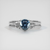 0.82 Ct. Greenish Blue Sapphire Ring, 14K White Gold 1