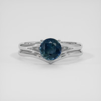 1.27 Ct. Greenish Blue Sapphire Ring, 18K White Gold 1
