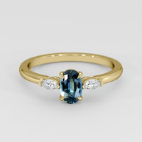 0.86 Ct. Greenish Blue Sapphire Ring, 14K Yellow Gold 1