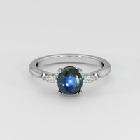 2.71 Ct. Greenish Blue Sapphire Ring, Platinum 950 1