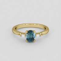 1.03 Ct. Bluish Green Sapphire Ring, 18K Yellow Gold 1
