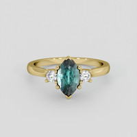 0.97 Ct. Bluish Green Sapphire Ring, 18K Yellow Gold 1