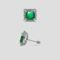 <span>1.45</span> <span class="tooltip-light">Ct.Tw.<span class="tooltiptext">Total Carat Weight</span></span> Emerald Earrings, 18K White Gold 2