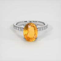 3.64 Ct. Yellowish Orange Sapphire Ring, 14K White Gold 1