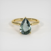 3.11 Ct. Bluish Green Sapphire Ring, 18K Yellow Gold 1