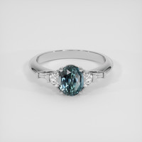 1.80 Ct. Greenish Blue Sapphire Ring, 18K White Gold 1