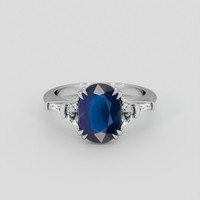 3.42 Ct. Blue Sapphire Ring, 18K White Gold 1