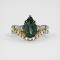 3.08 Ct. Bluish Green Sapphire Ring, 18K Yellow Gold 1