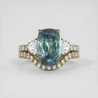 7.47 Ct. Bluish Green Sapphire Ring, 18K Yellow Gold 1