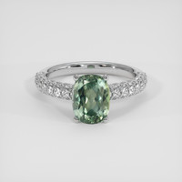3.64 Ct. Green Sapphire Ring, 18K White Gold 1