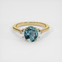 2.07 Ct. Greenish Blue Sapphire Ring, 18K Yellow Gold 1