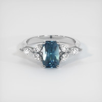 2.01 Ct. Greenish Blue Sapphire Ring, 14K White Gold 1