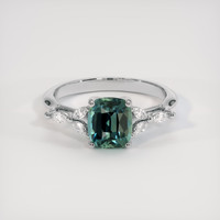 2.02 Ct. Greenish Blue Sapphire Ring, 18K White Gold 1