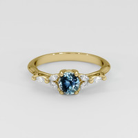 0.81 Ct. Greenish Blue Sapphire Ring, 14K Yellow Gold 1