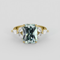 3.39 Ct. Bluish Green Aquamarine Ring, 18K Yellow Gold 1