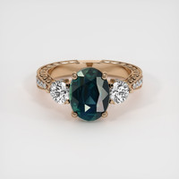 3.50 Ct. Bluish Green Sapphire Ring, 18K Rose Gold 1