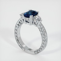 3.05 Ct. Greenish Blue Sapphire Ring, 14K White Gold 2