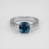 2.75 Ct. Greenish Blue Sapphire Ring, 18K White Gold 1